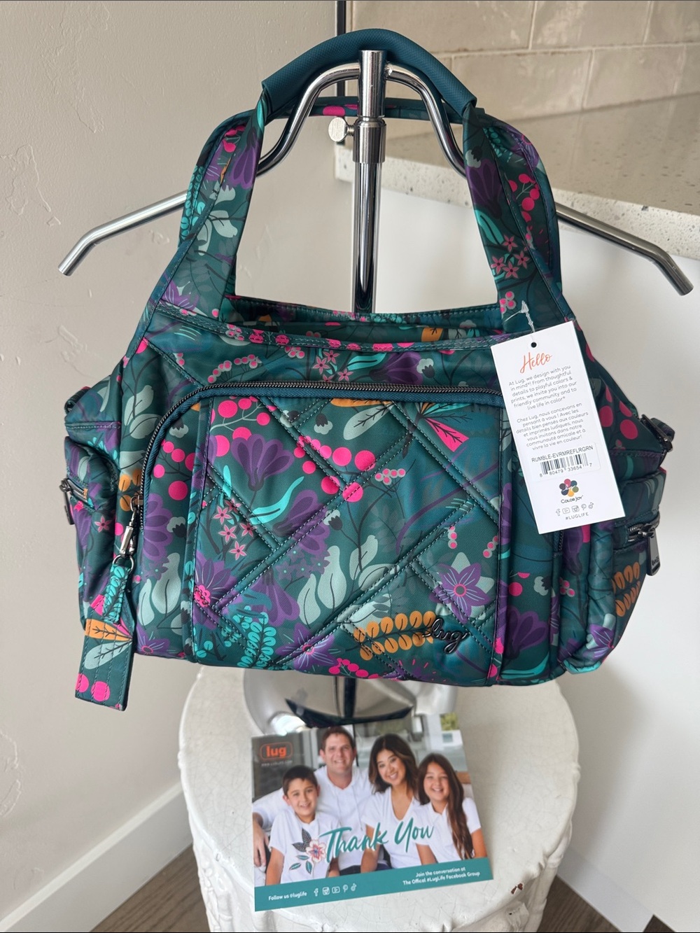 lug RUMBLE Evermore Flora Green Quilted Satchel Crossbody Handbag Bag Travel NWT